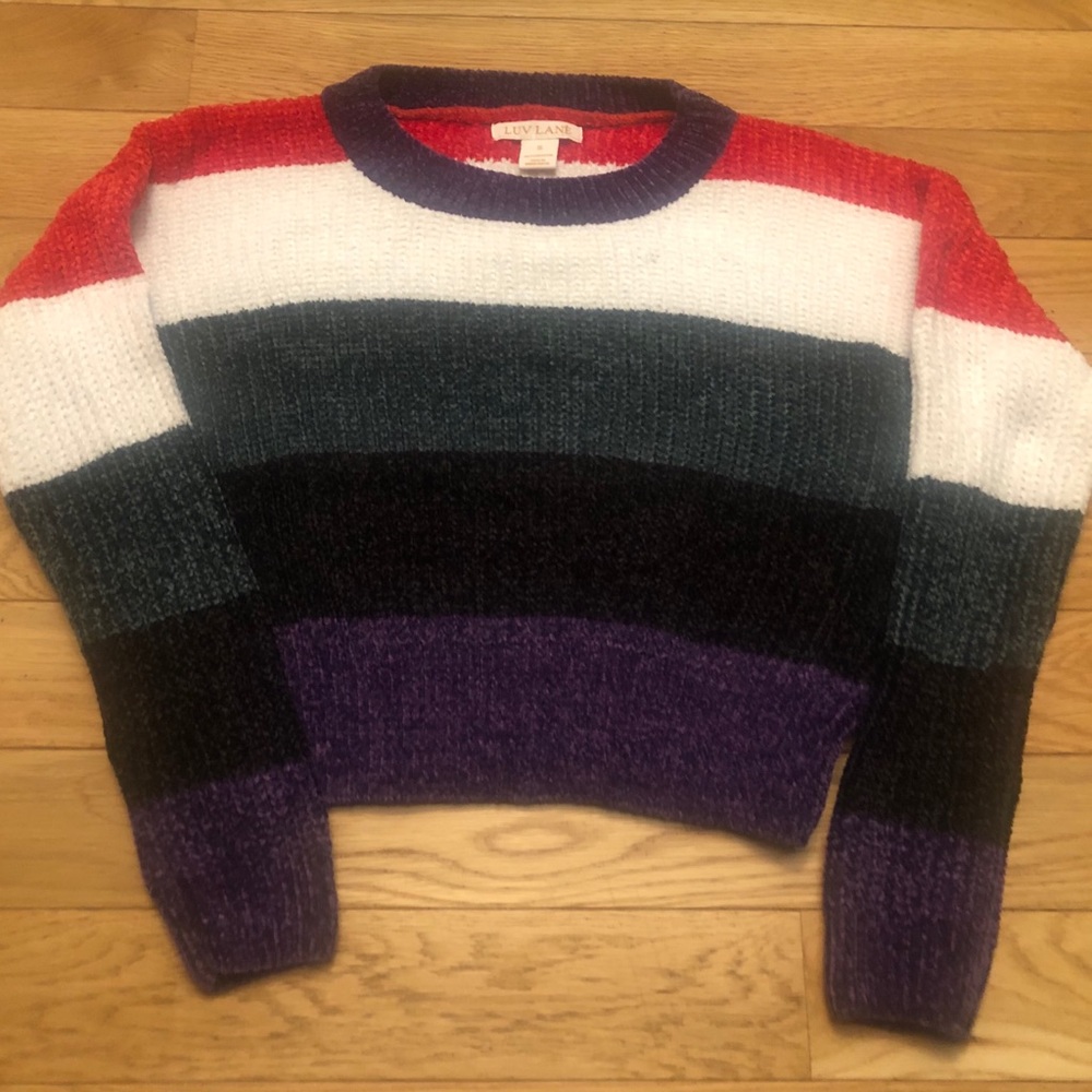 Luv Lane Color Block Stripes Crop Sweater Size S